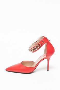 Love Moschino, Pantofi din piele cu bareta pe glezna, Rosu/Auriu, 41 Love Moschino, Pantofi din piele cu bareta pe glezna, Rosu/Auriu, 41