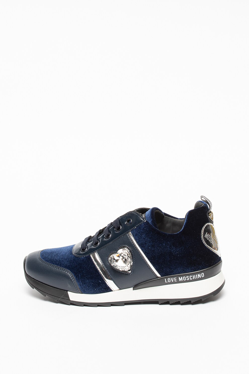 Love Moschino, Pantofi sport din piele ecologica si catifea