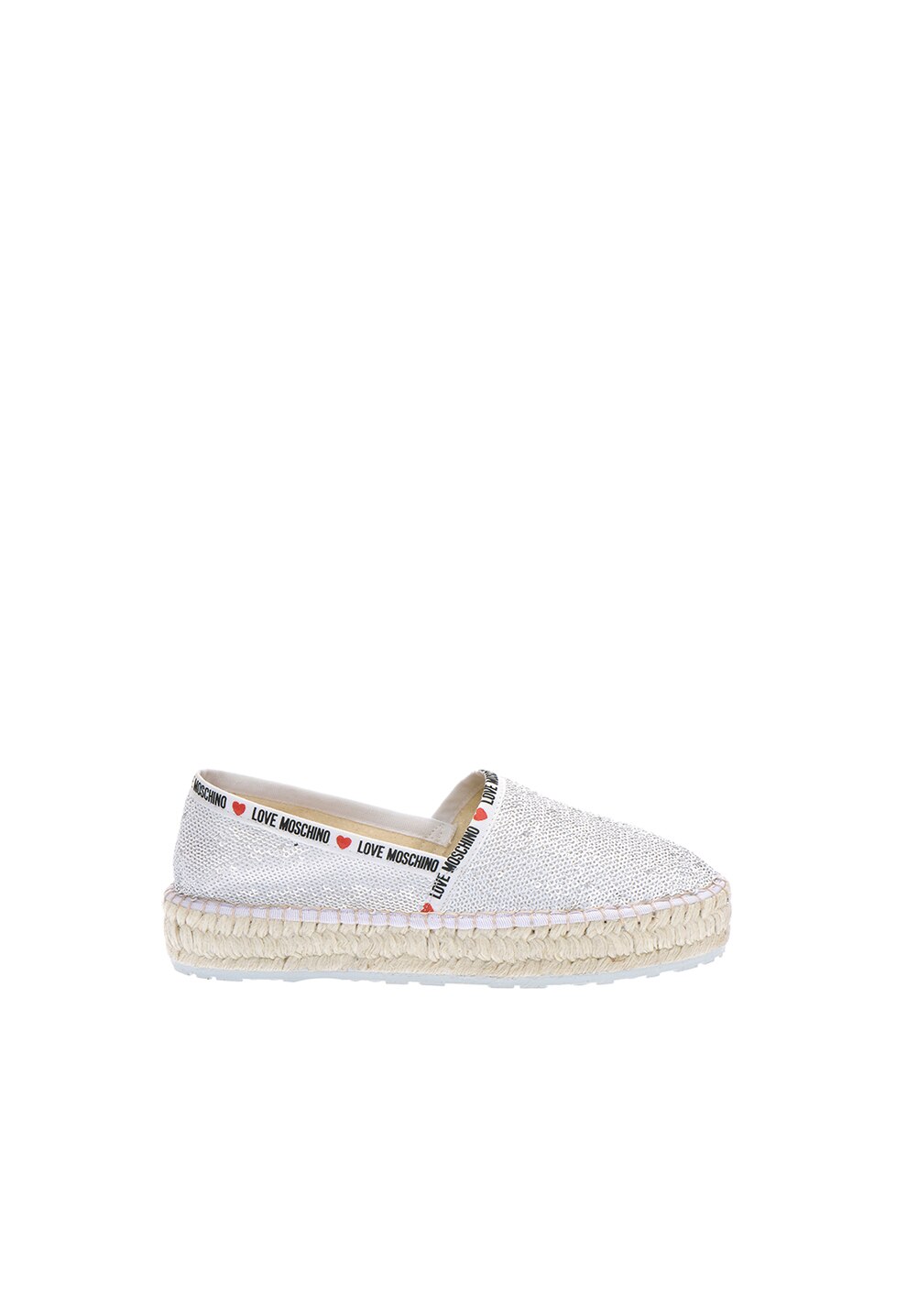 Love Moschino, Espadrile cu benzi logo, Alb, 39