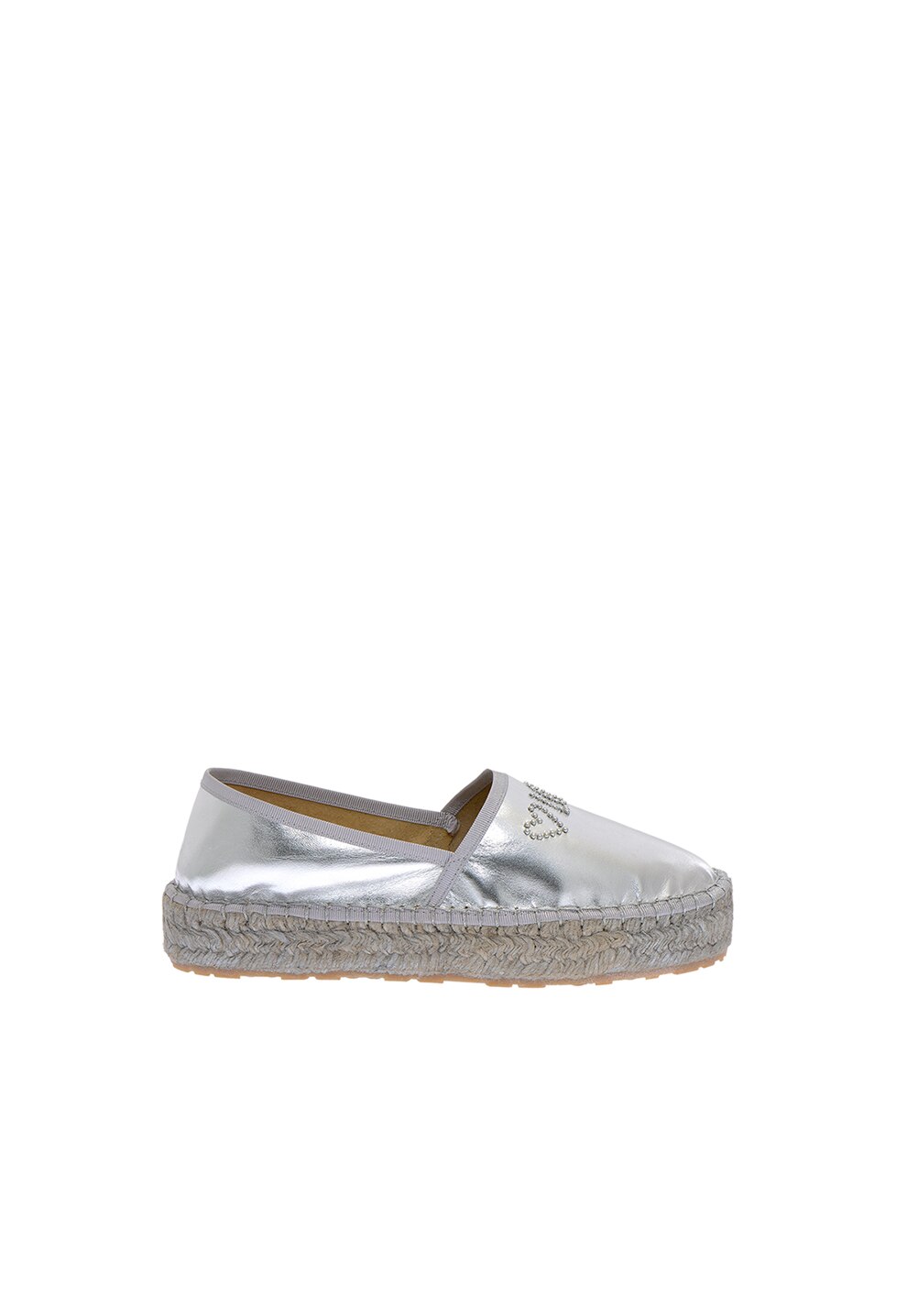 Love Moschino, Espadrile flatform de piele, Argintiu, 41