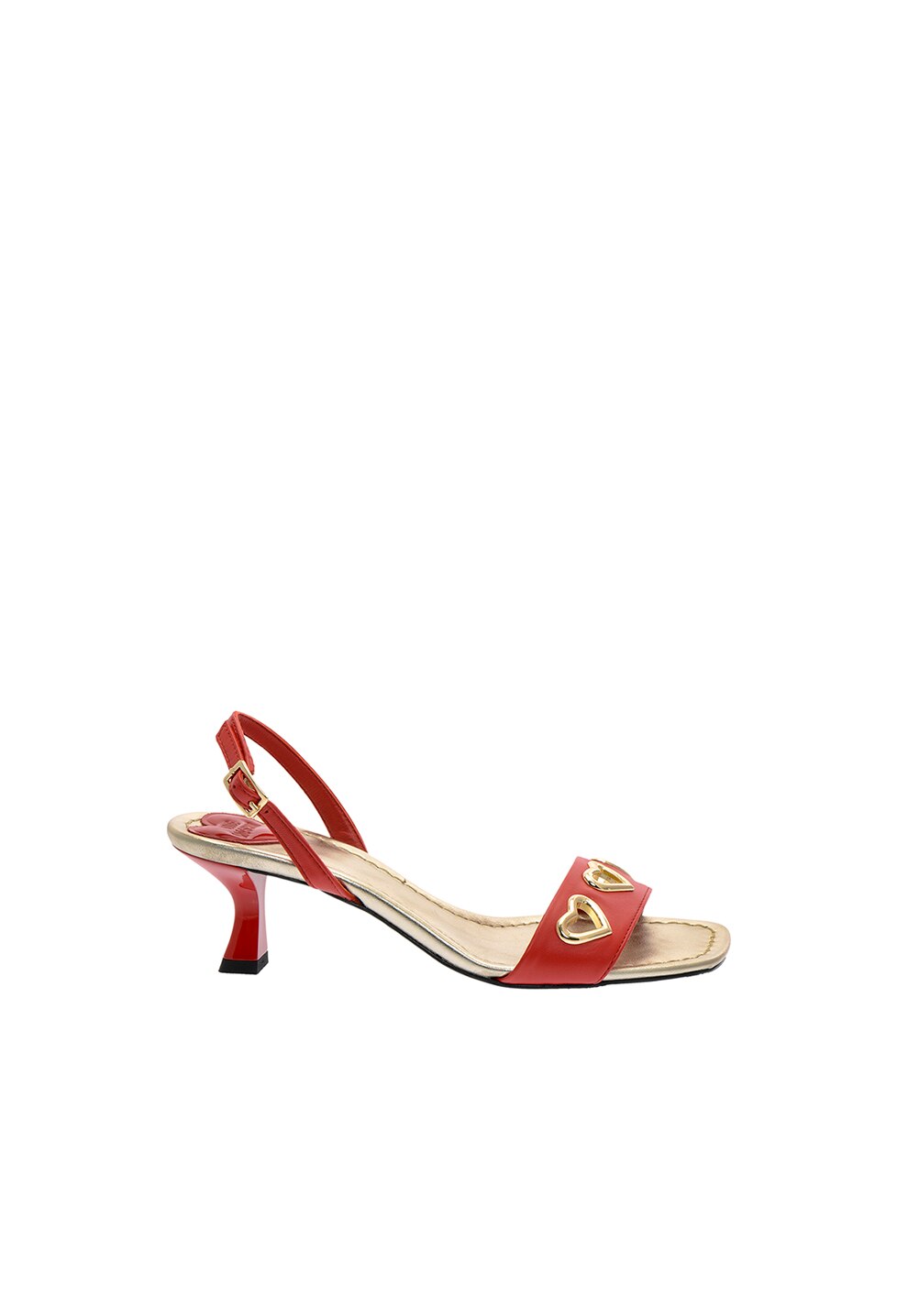 Love Moschino, Sandale slingback din piele cu nituri in forma de inima