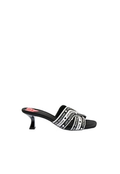 Love Moschino, Papuci cu toc si imprimeu logo Love Moschino, Papuci cu toc si imprimeu logo