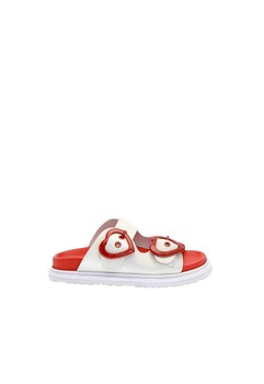 Love Moschino, Papuci de piele cu catarame in forma de inima Love Moschino, Papuci de piele cu catarame in forma de inima