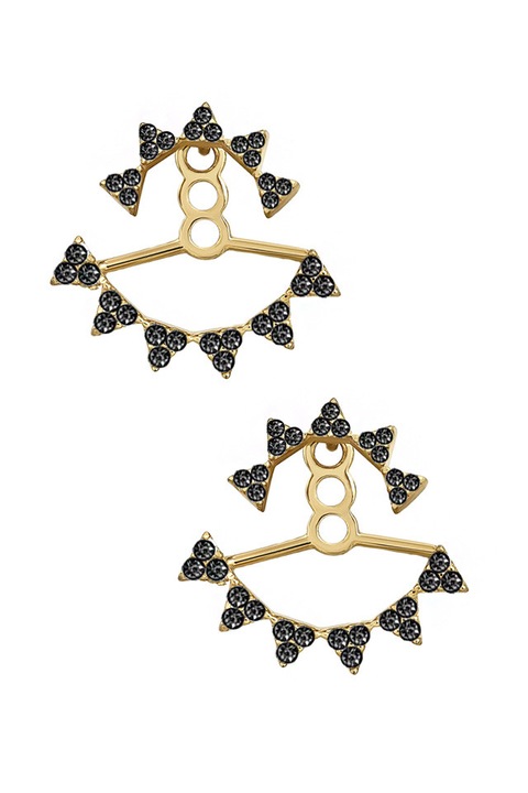 Cercei Eleganti, coronite cu cristale grupate cate trei, Culoare auriu - cristal negru