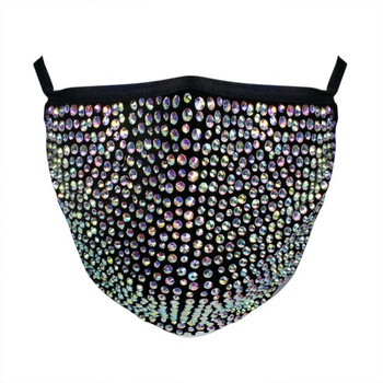 Masca de protectie fata din Bumbac cu strasuri albe, 2 straturi, Negru, Fashion, Reutilizabila, Cu filtru de carbon inclus Masca de protectie fata din Bumbac cu strasuri albe, 2 straturi, Negru, Fashion, Reutilizabila, Cu filtru de carbon inclus