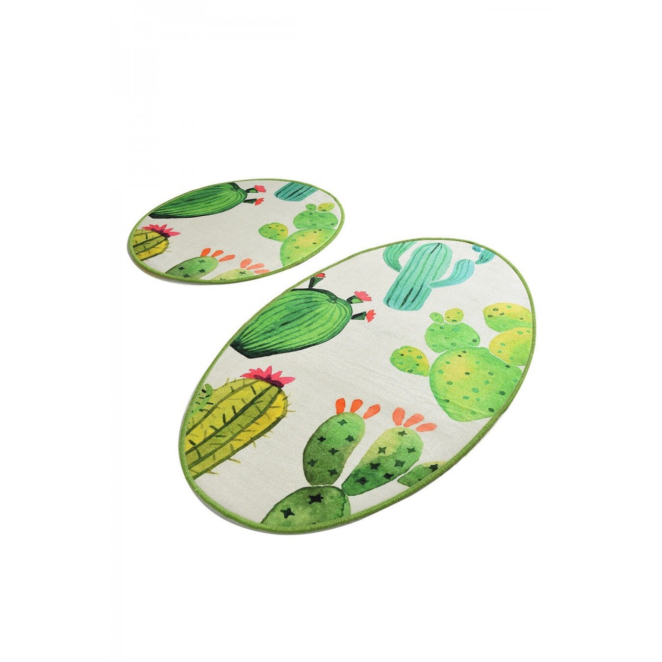 Set 2 covorase baie ovale 60x100cm, 50x60 cm, Alessia Home, Cactus