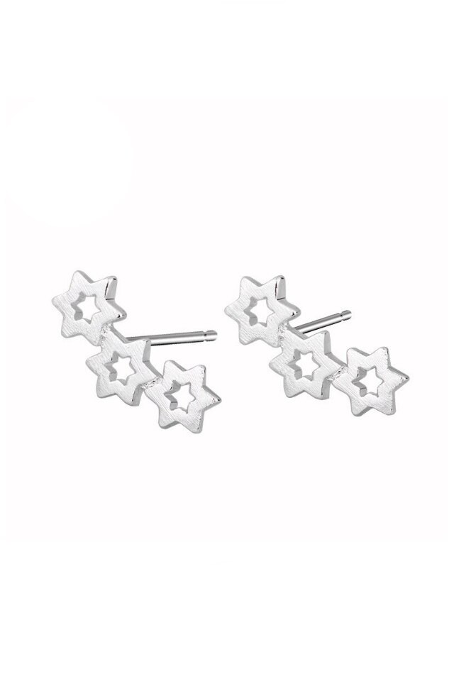 Cercei din argint 925 Linked Stars in forma de stelute si cheita din argint, ideali cadou, aniversare, sarbatori, martisor