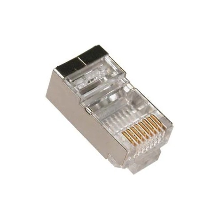 Set 10 conectori metalici FTP-UTP elSales ELS-CMFU ecranati RJ45, argintiu