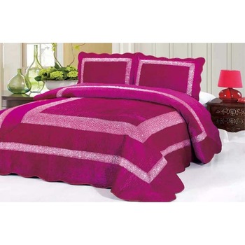 Cuvertura de Pat din Catifea + 2 Fete de Perna , Pat 2 Persoane ,fucsia , model chenar argintiu Cuvertura de Pat din Catifea + 2 Fete de Perna , Pat 2 Persoane ,fucsia , model chenar argintiu