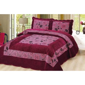 Cuvertura de Pat din Catifea + 2 Fete de Perna , Pat 2 Persoane , culoare roz inchis Cuvertura de Pat din Catifea + 2 Fete de Perna , Pat 2 Persoane , culoare roz inchis