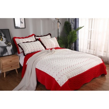 Cuvertura de Pat din Catifea + 2 Fete de Perna , Pat 2 Persoane , culoare alb/rosu Cuvertura de Pat din Catifea + 2 Fete de Perna , Pat 2 Persoane , culoare alb/rosu