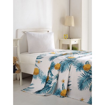 Cuvertura subtire bumbac 100%, 1 persoana, 160 x 235 cm, Eponj Home, Ananas Cuvertura subtire bumbac 100%, 1 persoana, 160 x 235 cm, Eponj Home, Ananas