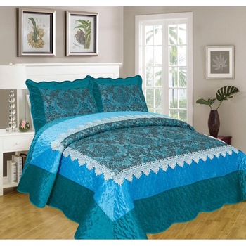 Cuvertura de Pat din Catifea + 2 Fete de Perna , Pat 2 Persoane , culoare turcoaz Cuvertura de Pat din Catifea + 2 Fete de Perna , Pat 2 Persoane , culoare turcoaz