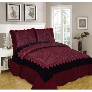 Cuvertura de Pat din Catifea + 2 Fete de Perna , Pat 2 Persoane , culoare visiniu Cuvertura de Pat din Catifea + 2 Fete de Perna , Pat 2 Persoane , culoare visiniu