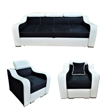 Set Giulia II Alb/Negru, Mobila Domnel, Canapea 3 locuri extensibila si 2 fotolii Set Giulia II Alb/Negru, Mobila Domnel, Canapea 3 locuri extensibila si 2 fotolii