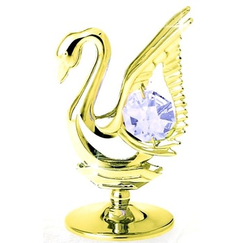 Lebada placata cu aur 24 carate, cu cristale turcuaz Lebada placata cu aur 24 carate, cu cristale turcuaz