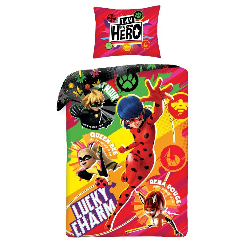 Set lenjerie pat Ladybug Suoer Heroez, Multicolor, 140x200 cm, 2 piese