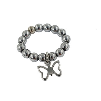 Inel handamade din hematit, Pandantiv din otel inoxidabil, 4 mm, Argintiu Inel handamade din hematit, Pandantiv din otel inoxidabil, 4 mm, Argintiu