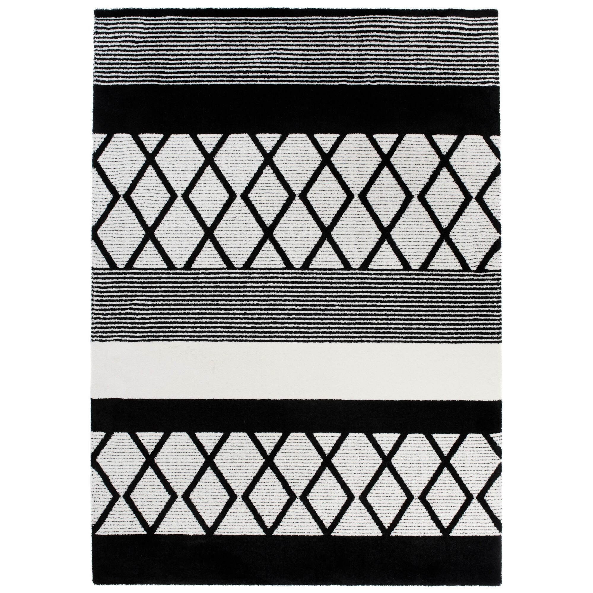 Covor Prist Modern Geometric Diamond Lines Chemex Dywany 63241/630 negru 80x150