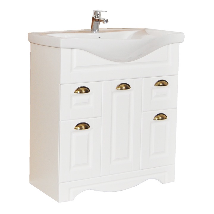 Шкаф за баня и умивалник Badenmob 172, MDF, PAL, 75x81x45 см, Бял