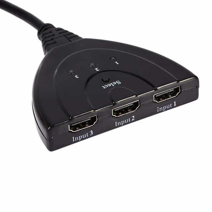 TarTek HDMI Splitter, 4K, 3 bemenet, 1 kimenet HDMI kábellel, amely támogatja a HDCP PS4 Pro Blu-ray DVD projektor 3D 2160p, fekete