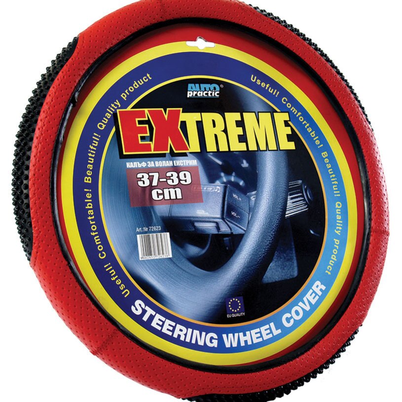Husa Volan din Piele Аrtificialа Soft EXTREME, Rosu/Negru, Diametru 38 cm