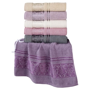 Set 6 prosoape LuiSa Home collection 70 x 140 , culoare crem/mov Set 6 prosoape LuiSa Home collection 70 x 140 , culoare crem/mov