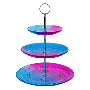 Platou sticla cu 3 niveluri pentru prajituri, Lioness, 36 cm Platou sticla cu 3 niveluri pentru prajituri, Lioness, 36 cm