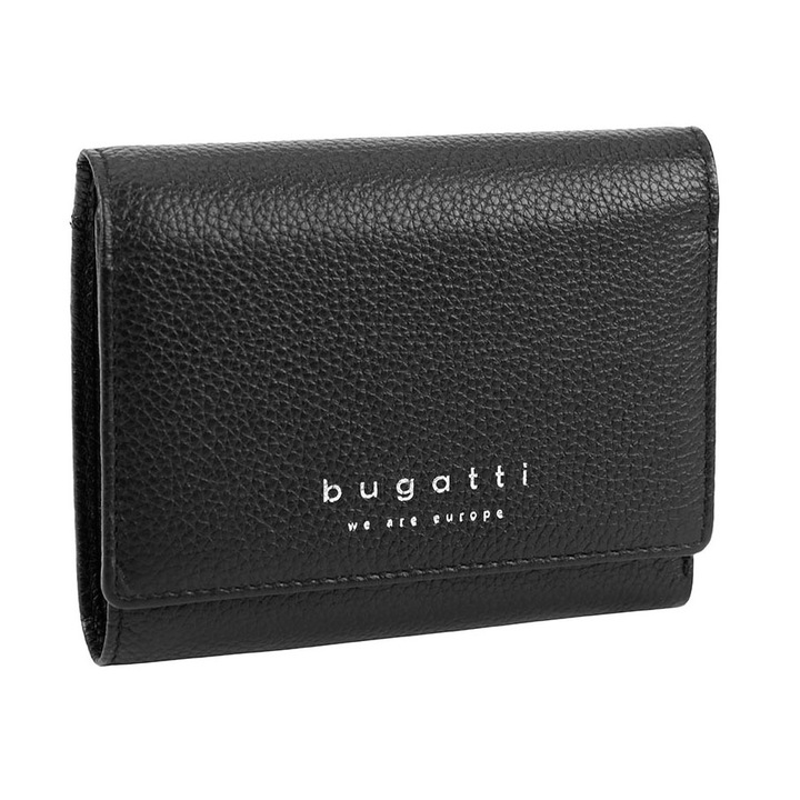 Bőrből készült fekete női pénztárca, Bugatti, Linda modell, TheBagShop