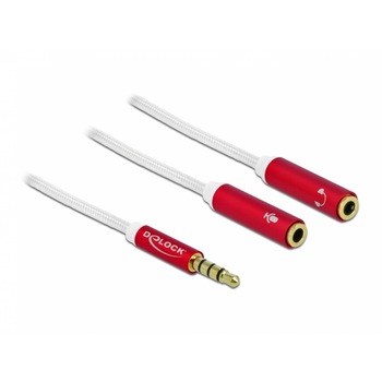 Adaptor Stereo jack 3.5mm la 2 x jack 3.5mm pentru casca + microfon T-M (ctia) 1m Alb, Delock 66520 Adaptor Stereo jack 3.5mm la 2 x jack 3.5mm pentru casca + microfon T-M (ctia) 1m Alb, Delock 66520