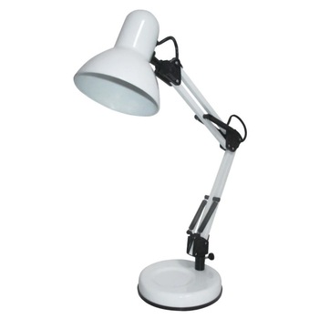 Lampa de birou, Zola, alba, 220-240 V, E27, 40 W max, cu capacitatea de a inclina bratul pentru a regla lumina unde o doriti Lampa de birou, Zola, alba, 220-240 V, E27, 40 W max, cu capacitatea de a inclina bratul pentru a regla lumina unde o doriti