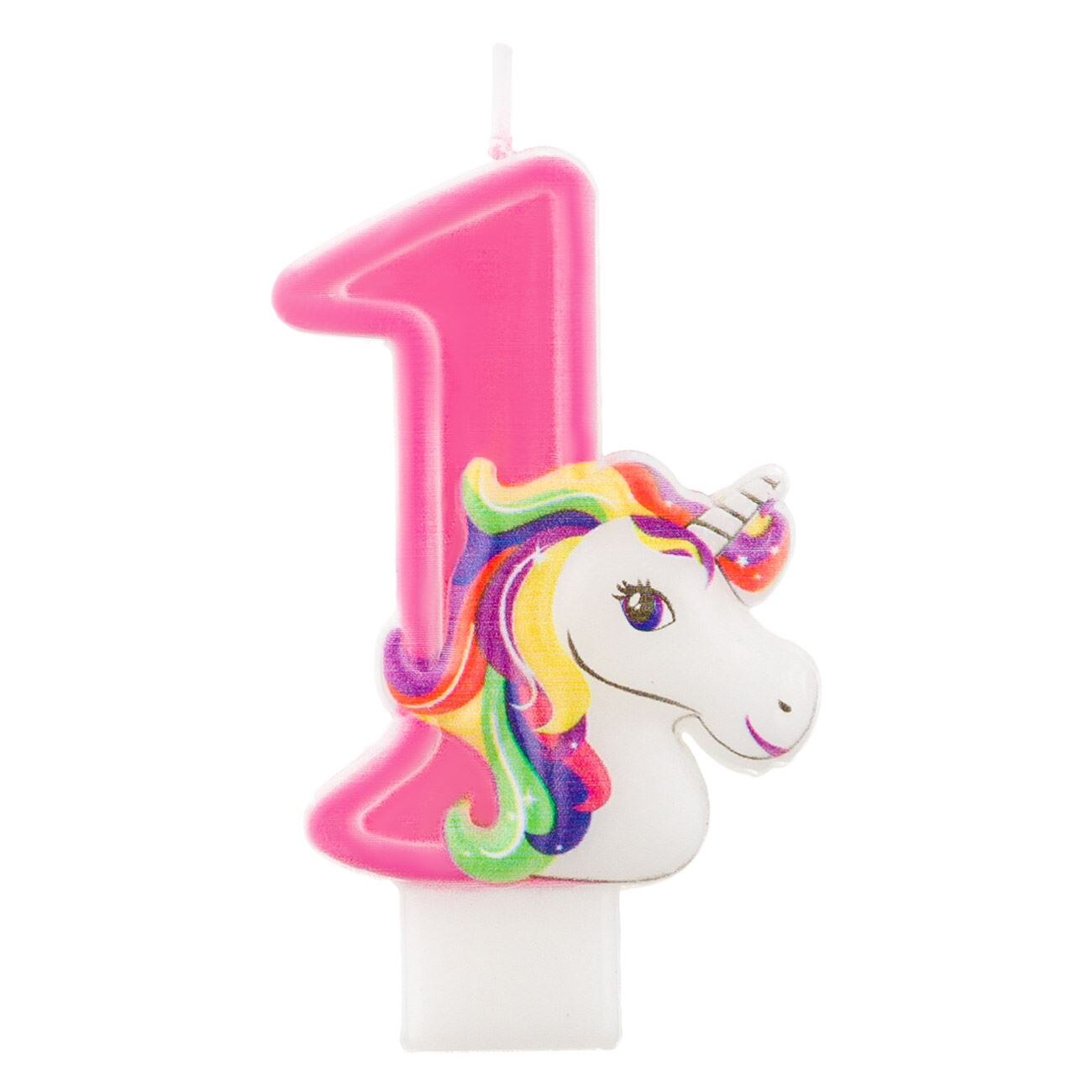 Lumanare roz cu unicorn, Zola, cifra 1