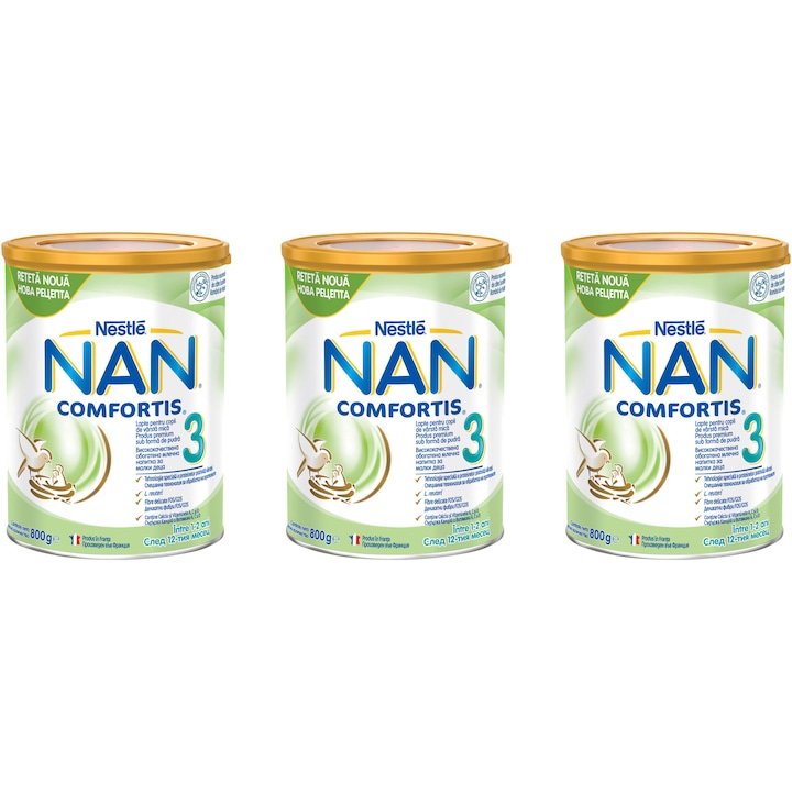 Адаптирано мляко Nestle NAN 3 Comfortis, 3x800 гр, От 1 година
