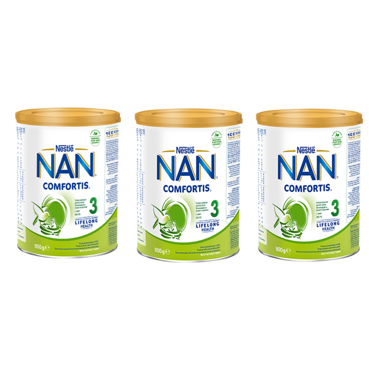 Pachet lapte praf Nestle NAN 3 Comfortis, 3x800 g, 1-2 ani