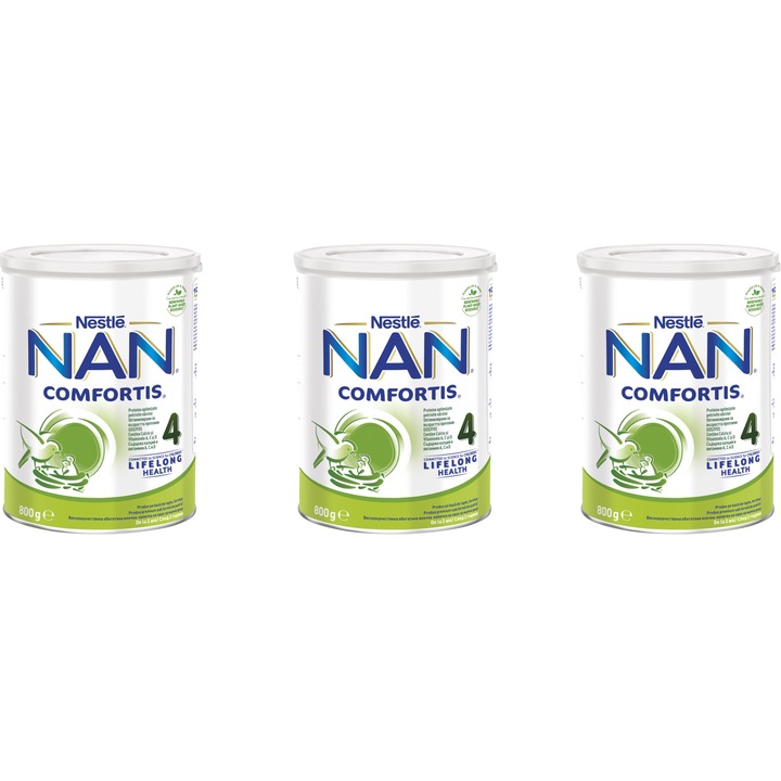 Pachet lapte praf Nestle NAN 4 Comfortis, 3x800 g, de la 2 ani