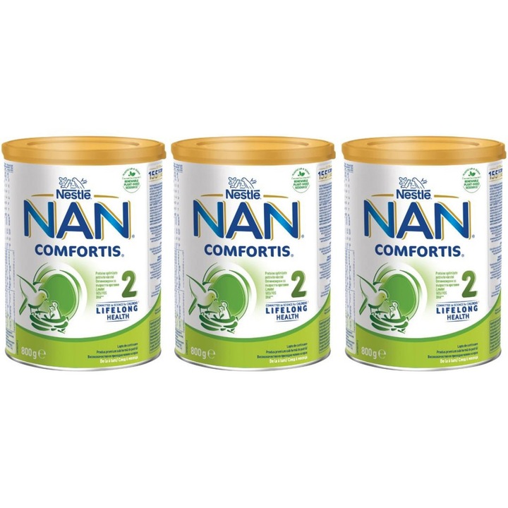 Адаптирано мляко Nestle NAN 2 Comfortis, 3x800 гр, От 6 месеца