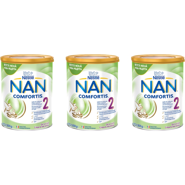 Адаптирано мляко Nestle NAN 2 Comfortis, 3x800 гр, От 6 месеца
