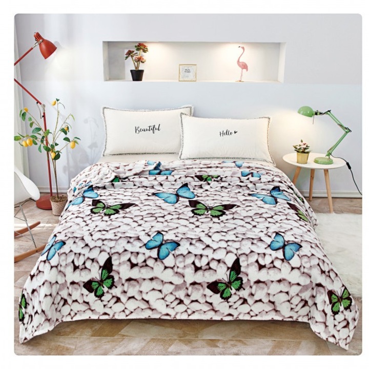 Пухкаво одеяло Cocolino, Двойно легло, Пеперуди върху камъни, 200x230 см