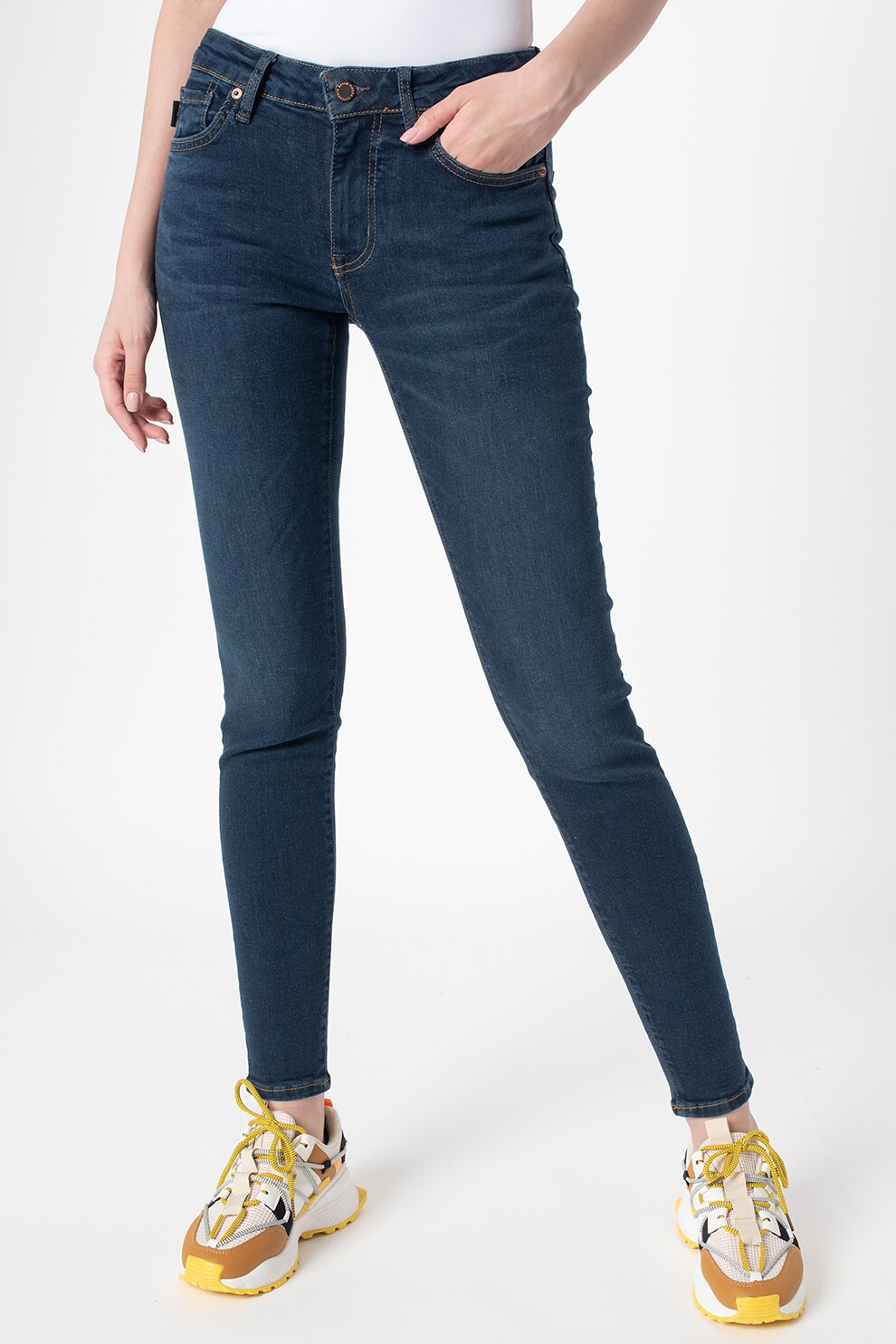 SUPERDRY, Blugi skinny cu talie medie, Bleumarin