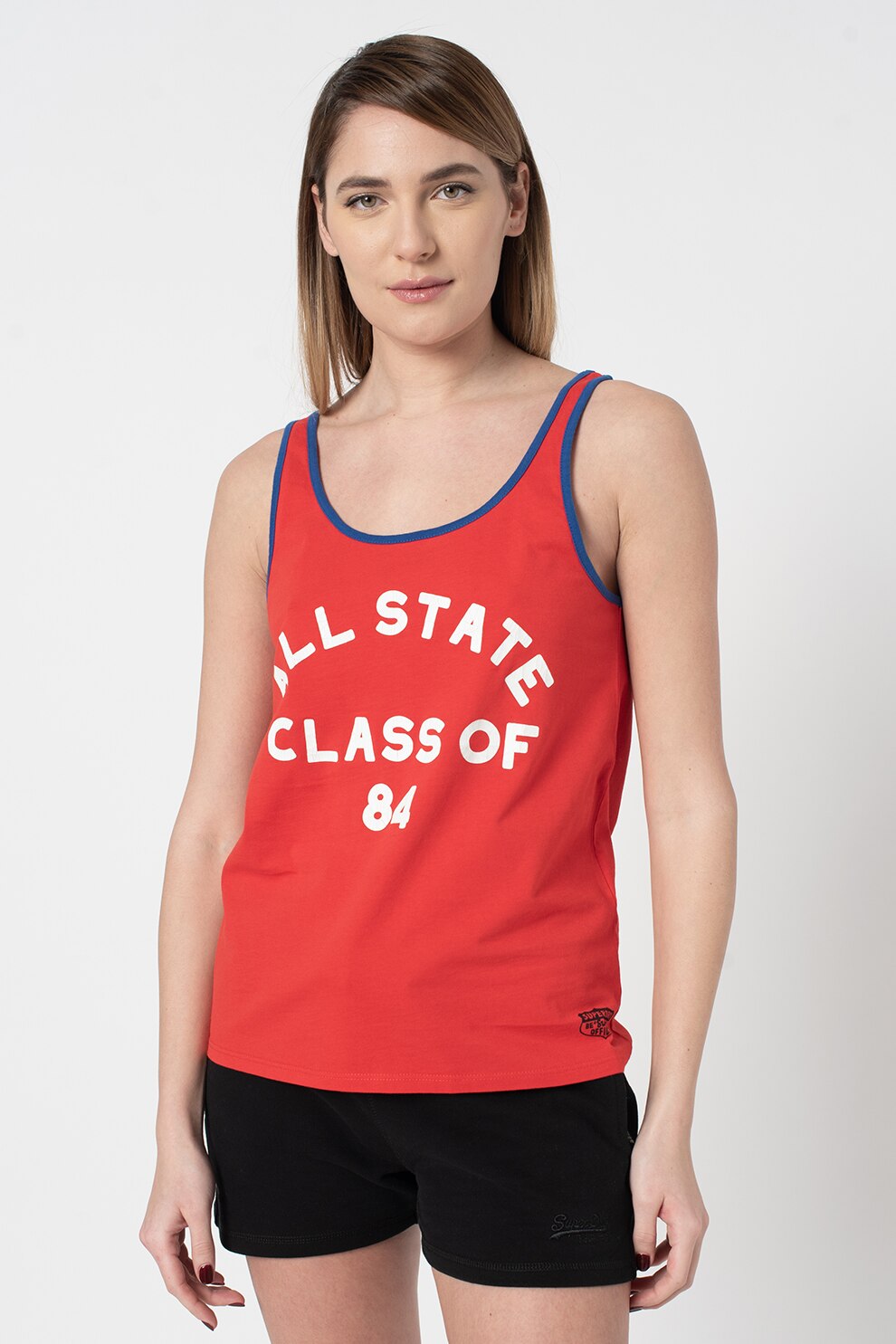 SUPERDRY, Top cu imprimeu, Rosu/albastru royal/alb