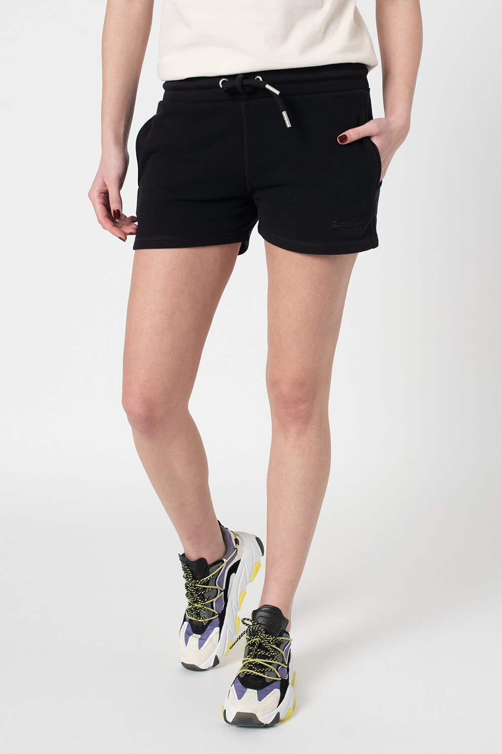 SUPERDRY, Pantaloni scurti din amestec de bumbac, cu snur, Negru