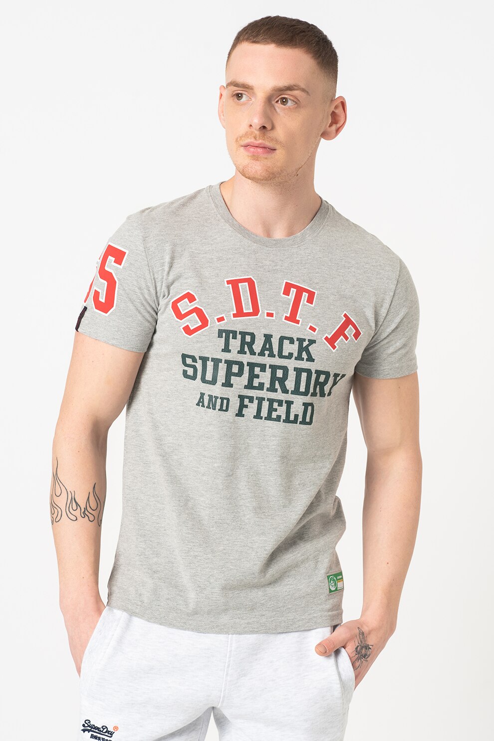 Superdry & Co, Tricou cu imprimeu logo Track&Field, Gri deschis