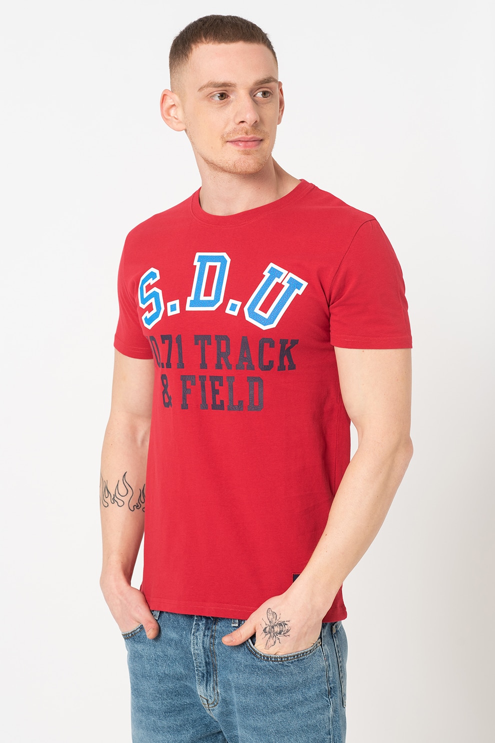 SUPERDRY, Tricou cu imprimeu logo Track&Field, rosu, albastru royal, bleumarin inchis