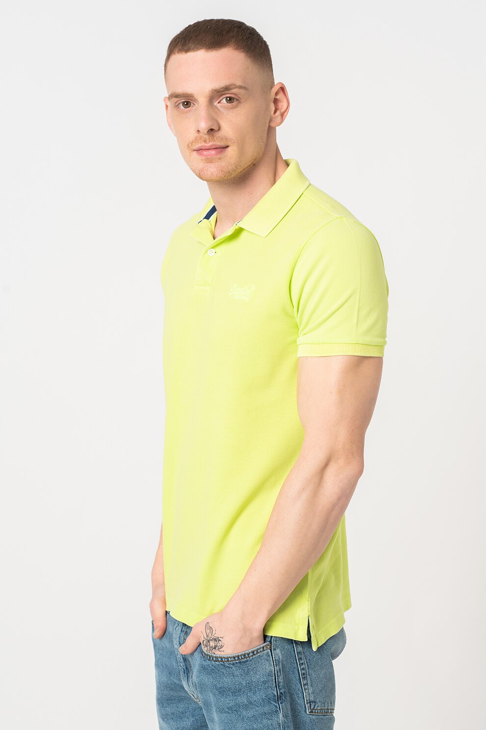 SUPERDRY, Tricou polo din bumbac Vintage Destroyed, Verde fistic, M