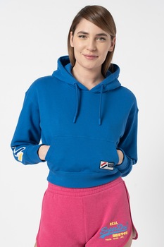SUPERDRY, Hanorac cu maneci cazute si buzunar kangaroo, Albastru royal SUPERDRY, Hanorac cu maneci cazute si buzunar kangaroo, Albastru royal