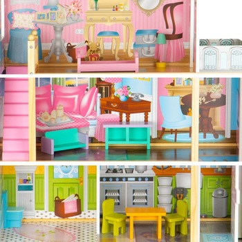 Casa mare de papusi din lemn, cu lift + mobilier, 70x30x119 cm Casa mare de papusi din lemn, cu lift + mobilier, 70x30x119 cm