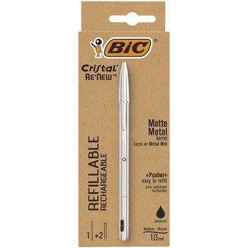 Pix BIC Cristal Re'New, 1.0 mm, negru, corp din metal, cutie 1 pix si 2 rezerve Pix BIC Cristal Re'New, 1.0 mm, negru, corp din metal, cutie 1 pix si 2 rezerve