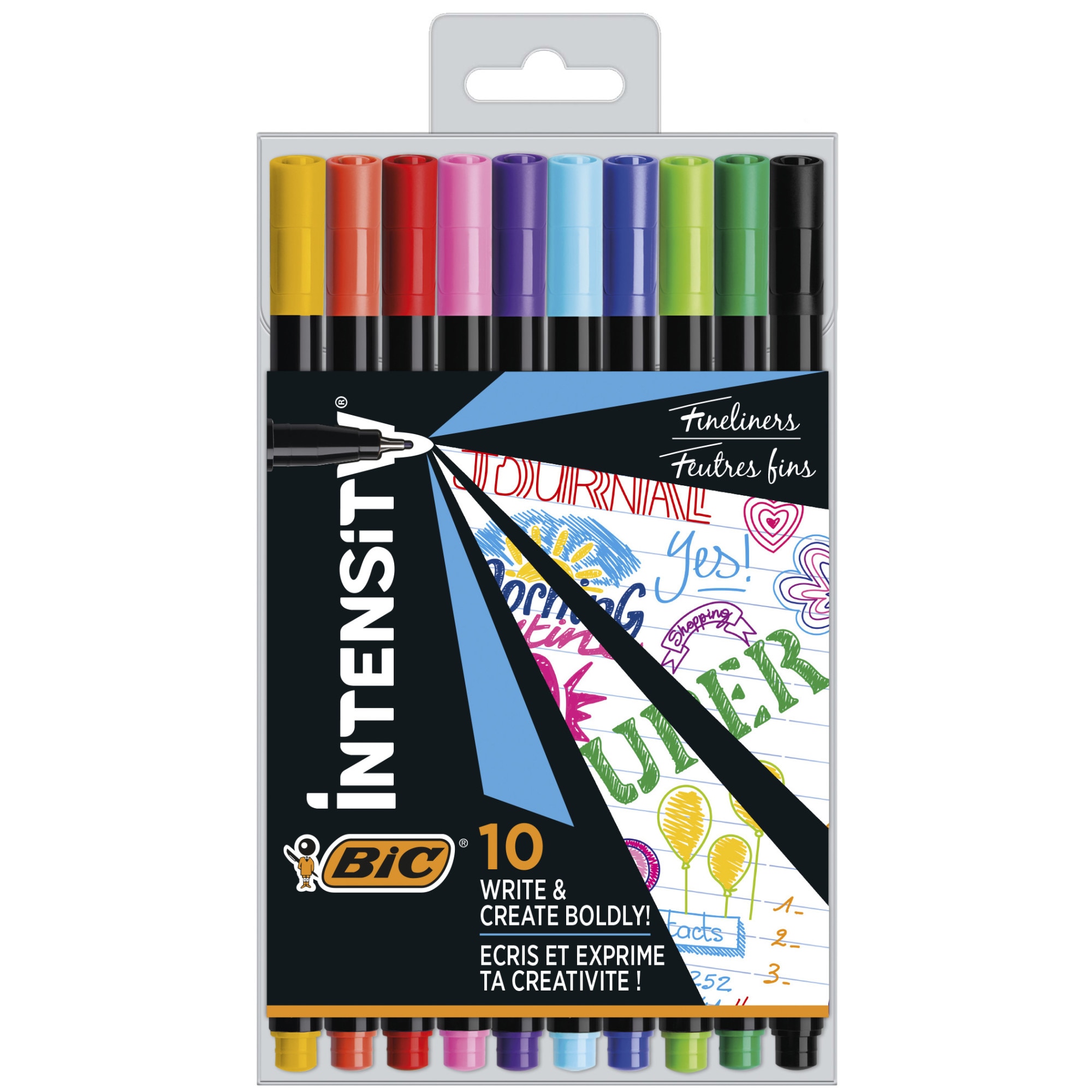 Finelinere BIC Intensity Fine, 0.4 mm, diverse culori, cutie plastic 10 bucati