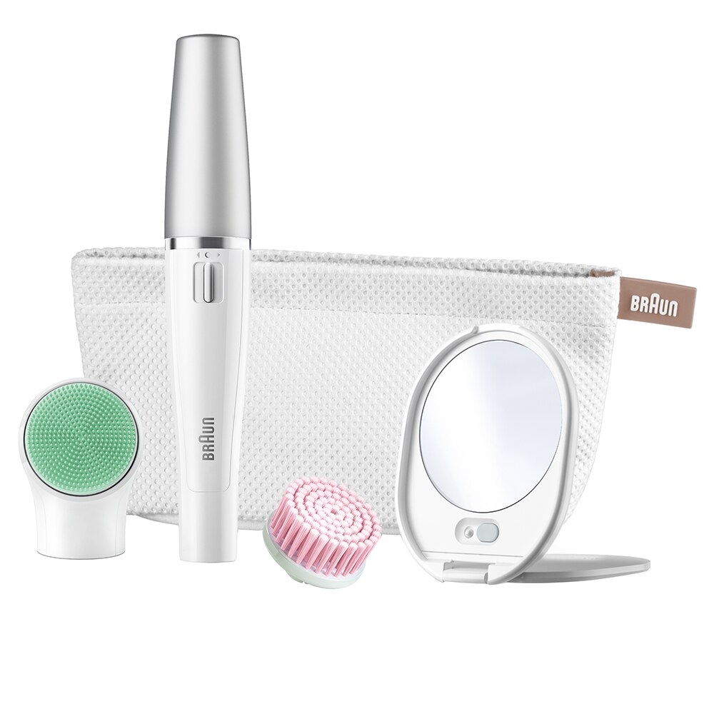 Epilator Braun Face SE851 Editie Premium, 10 prinderi, 2 perii diferite, Wet&Dry, Gentuta, Alb