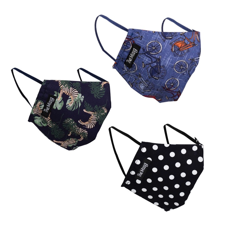 Set 3 masti pentru adulti , The Masg, bumbac organic, multicolor, 2 straturi